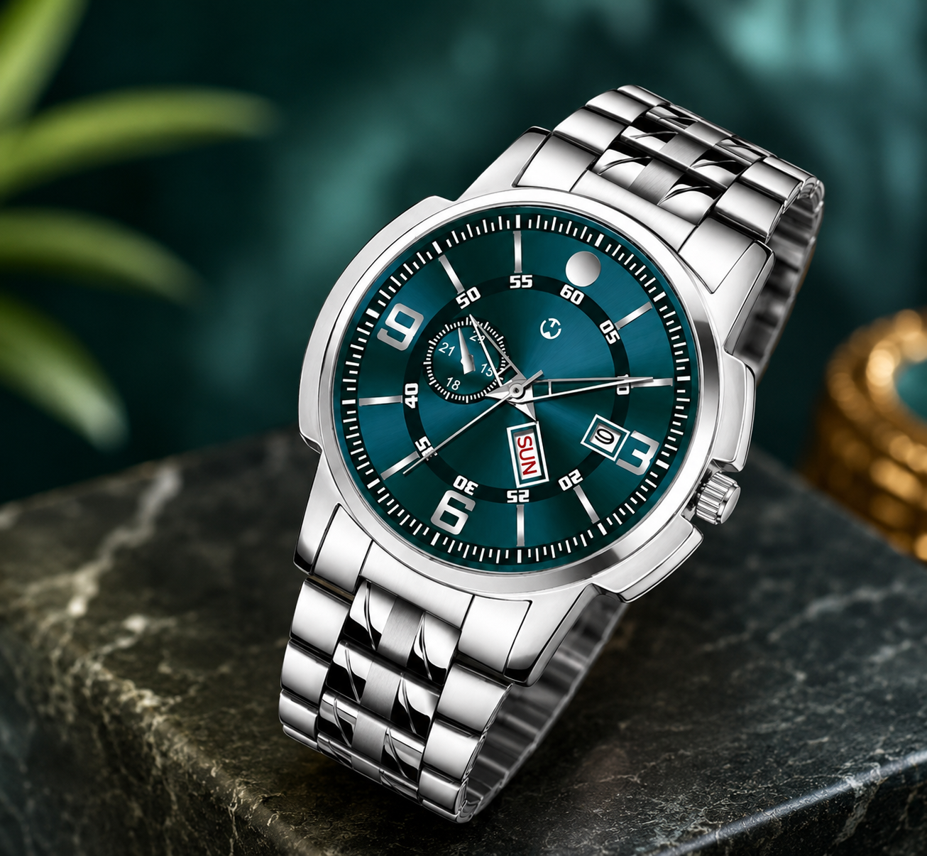Premium Green Dial Stainless Steel Analog Watch for Men & Boys
