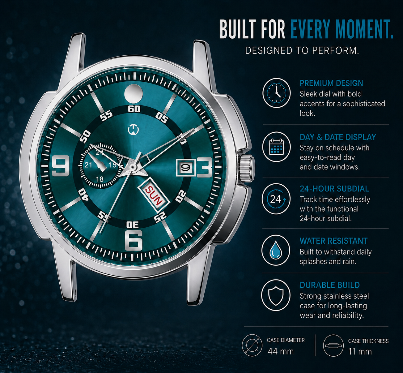 Premium Green Dial Stainless Steel Analog Watch for Men & Boys
